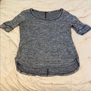 Athleta Gray and Navy Striped 3/4 Sleeve Tunic